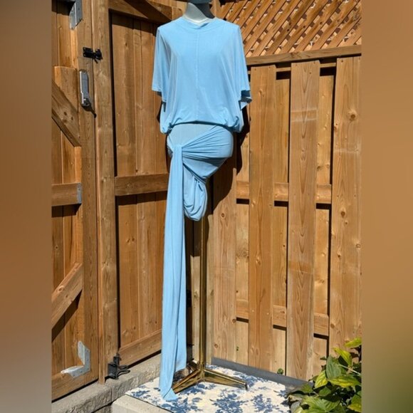 🆕 RAT & BOA 🧿 NWT Freja Slinky Baby Blue Tie-Waist T-Shirt Mini Dress, Sz S - Picture 2 of 15